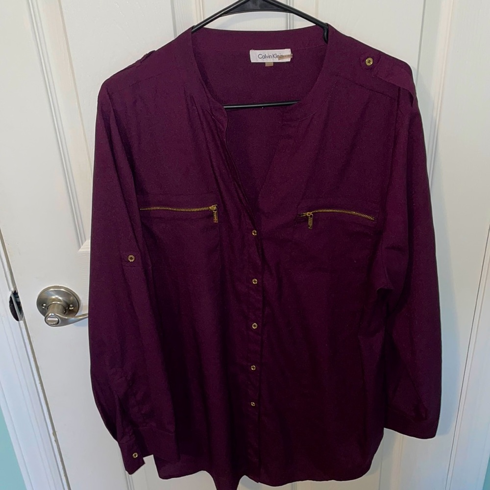 Calvin Klein button down shirt with zippers and roll up sleeves - plus size 1X
